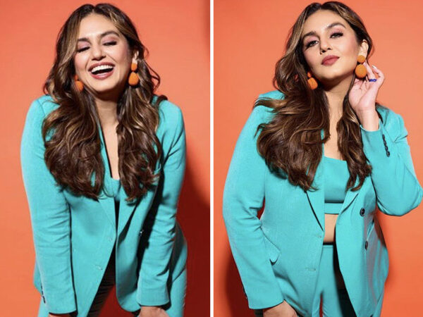 Huma Qureshi sported a turquoise pantsuit and exuded boss babe vibes for the promotions of her film Tarla : Bollywood News
